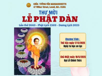 Thông Báo Chương Trình Đại Lễ Phật Đản lần thứ 2649 - DL: 2025 tại Chùa Tường Vân Massachusetts